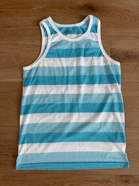 Galaxy By Harvic Turquoise & White Striped Tank